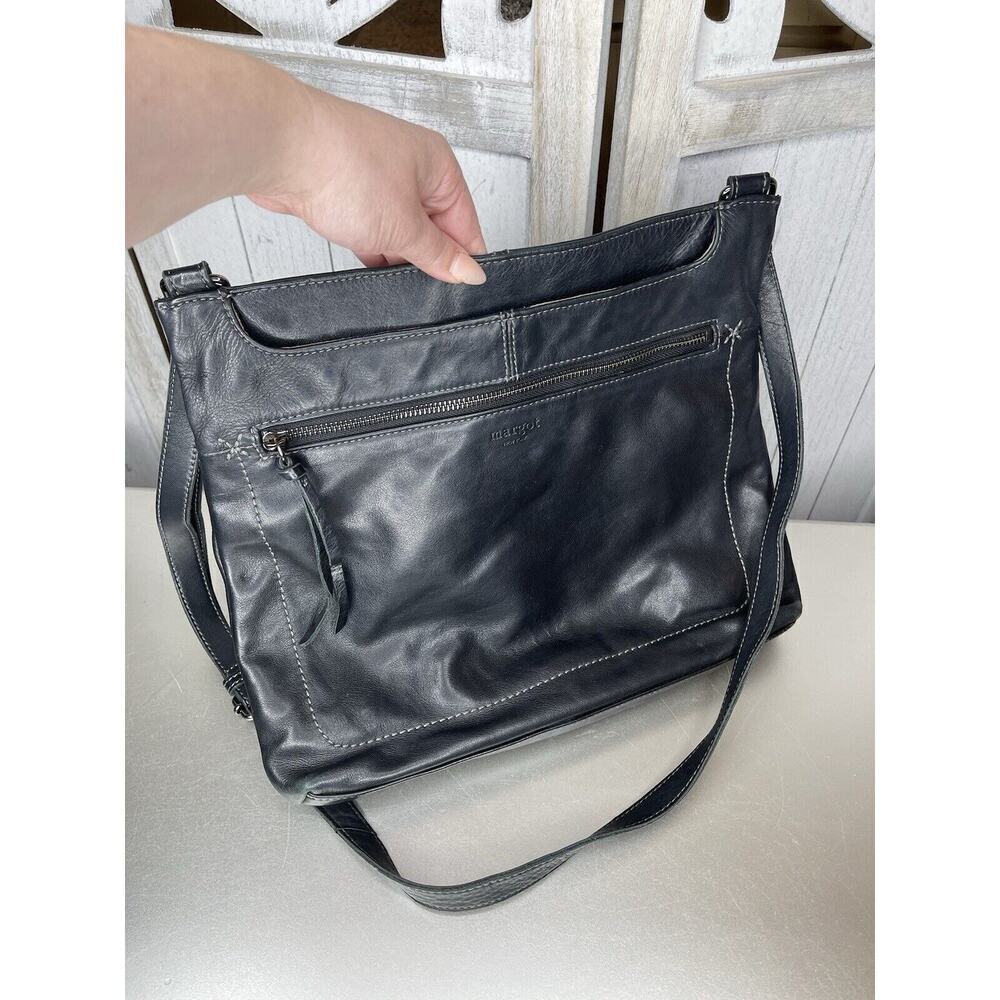 Margot Black Leather Crossbody Purse Bag Pockets Multi Compartment